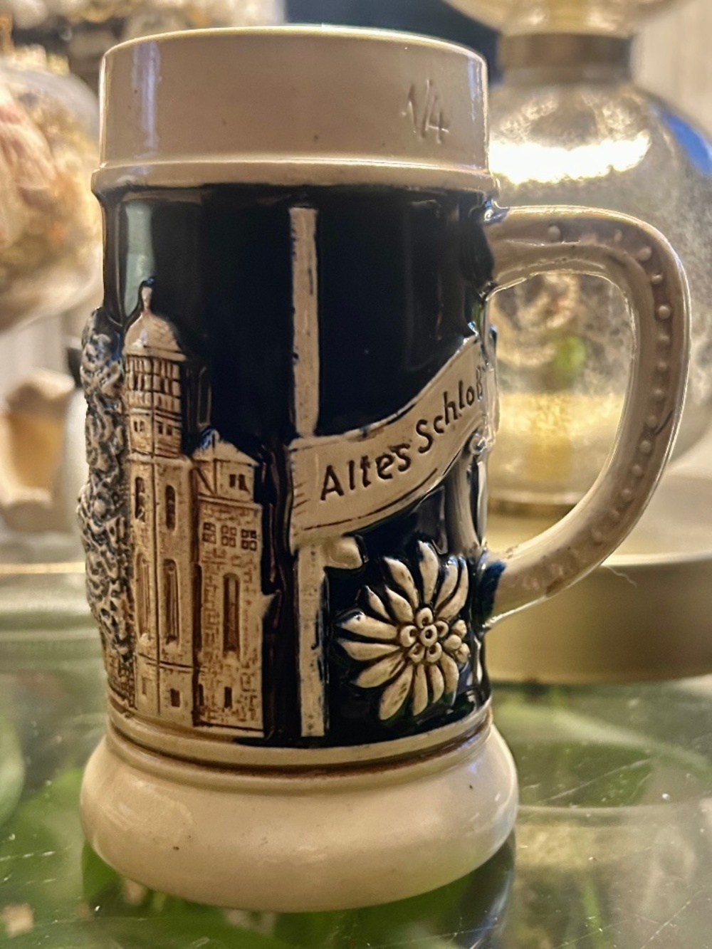 Vintage West Germany Stuttgart “Altes Schloss” 1/4L Relief Stoneware Beer Stein